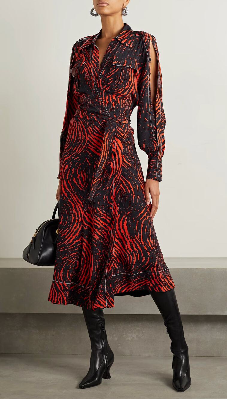 Proenza Schouler Printed Spiral Crepe De Chine Midi Wrap Dress Womens Size 2 New
